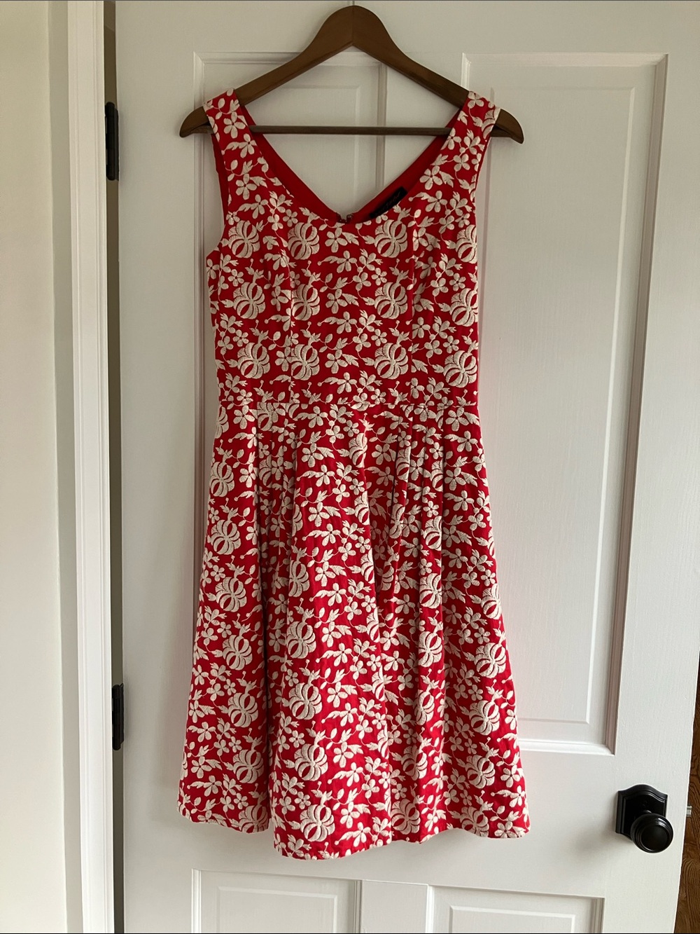 Betsey Johnson Red and White Embroidered Floral Midi Dress